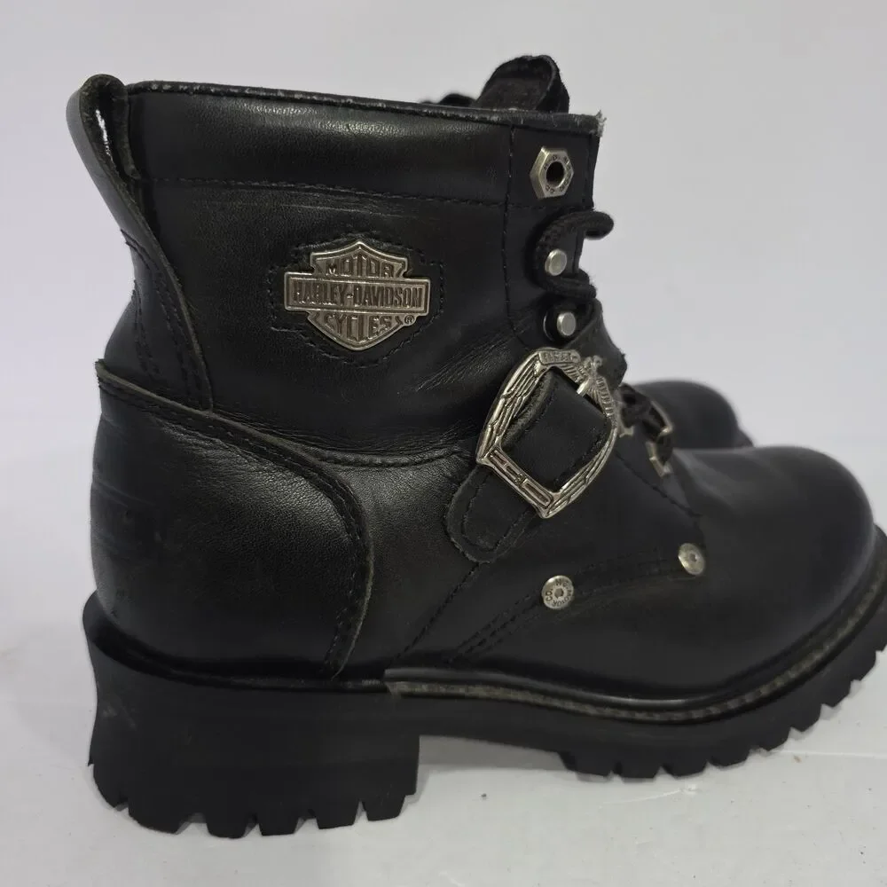 Harley-Davidson Faded Glory Boots Women's Size 8 US Black Lace Up Leather Moto